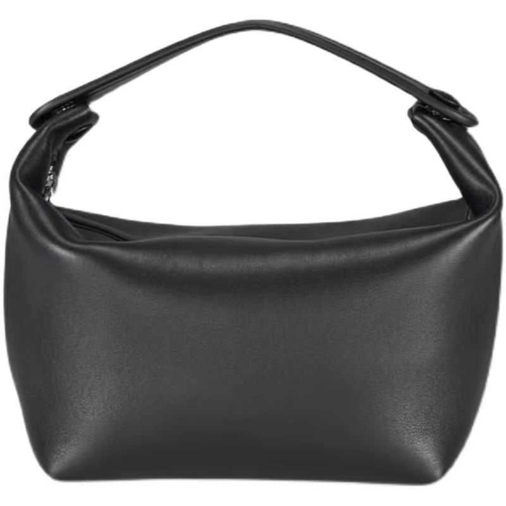 Black leather lunch bag style handbag